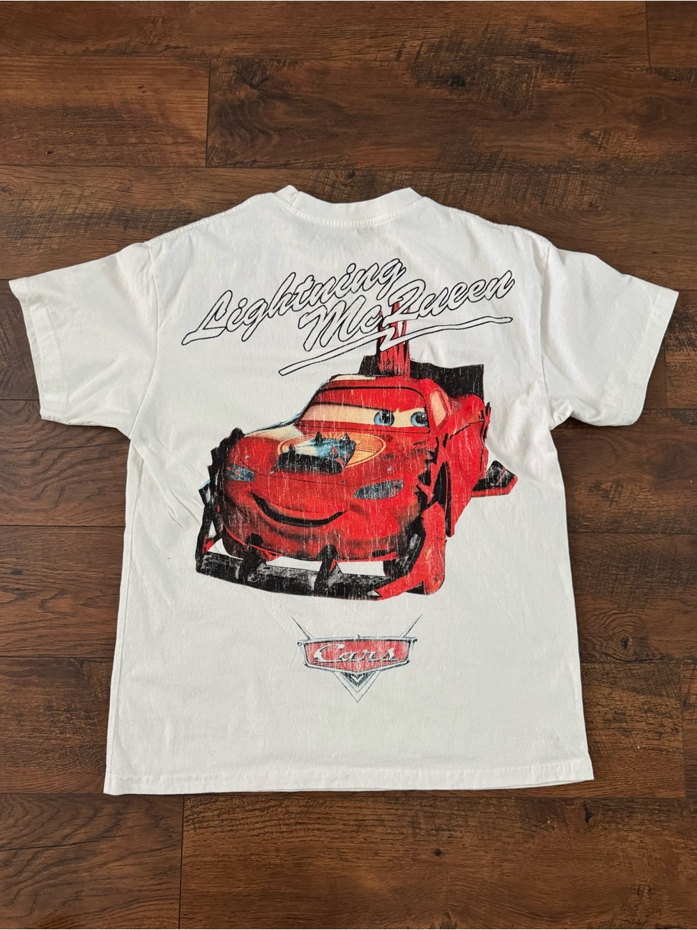 Disney White Tee with Red Lightning McQueen Graphic